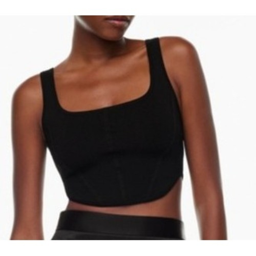 Wilfred Aritzia Natalie Women SZ XS black knit Corset style‎ crop tank top